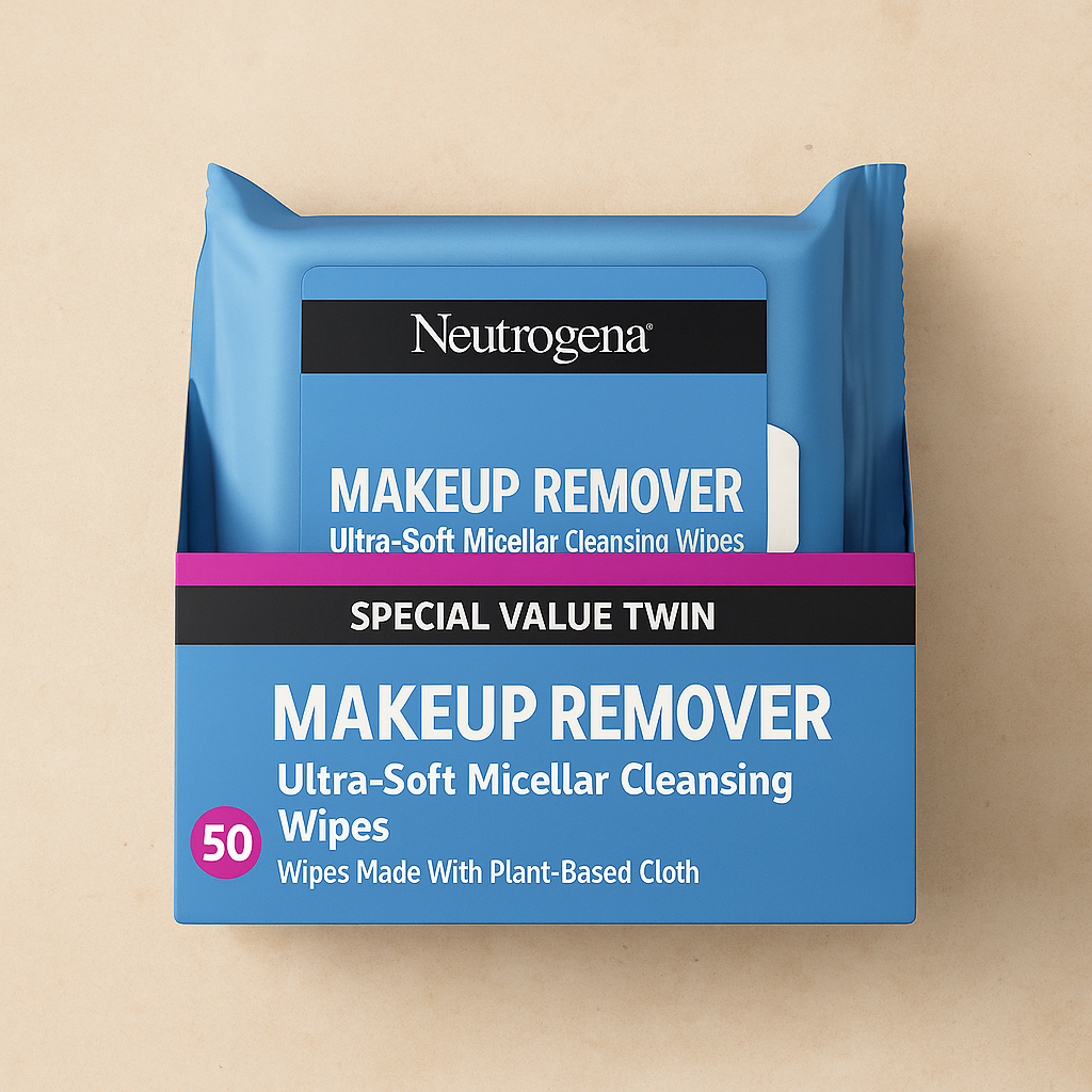 Twin pack of ultra-soft micellar makeup remover cleansing wipes made with plant-based cloth.