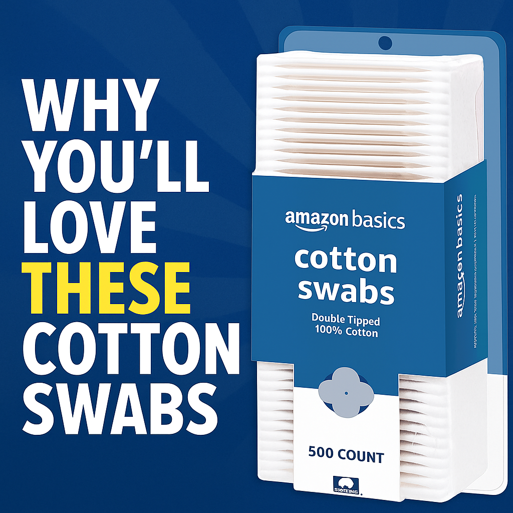 Amazon Basics Cotton Swabs 500 Count pack – eco-friendly paper sticks with soft double-tipped 100% cotton buds for baby care, beauty, makeup, and household cleaning